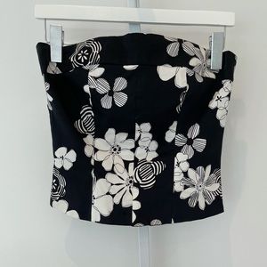 MSK BLACK WHITE FLORAL STRAPLESS BUSTIER TOP SIZE US 6